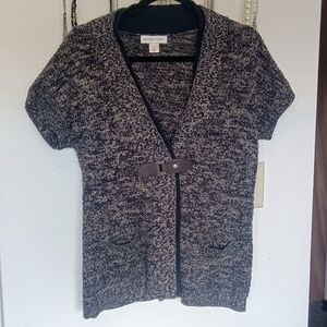 Soft Castlecore Cardigan With Leather And Metal Closure, Navy and Tan, Medium.